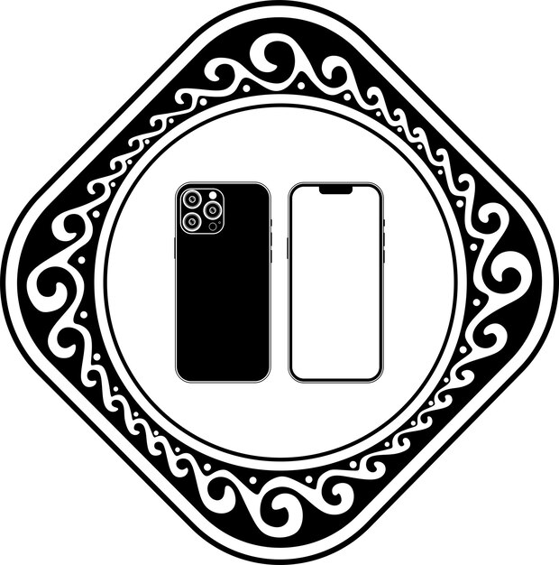 logotipo de teléfono inteligente de arte lineal con marco floral silueta hecha a mano modelo 37