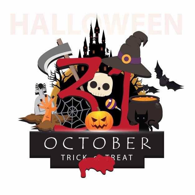 Logotipo del tema de Halloween con números 31 de octubre