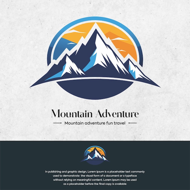 un logotipo para un tema de montaña con montañas y montañas