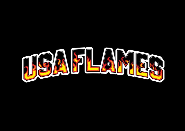 Logotipo de texto de llamas de Estados Unidos con efecto de fuego ardiente dentro de las letras