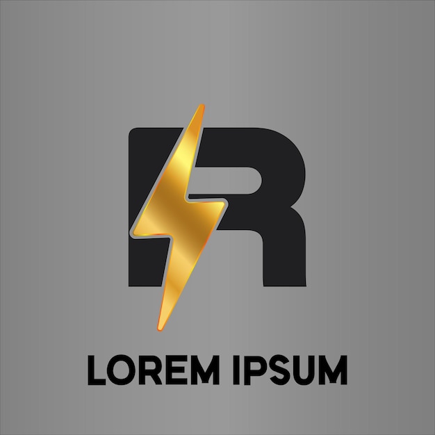 Logotipo de texto de perno eléctrico letra R