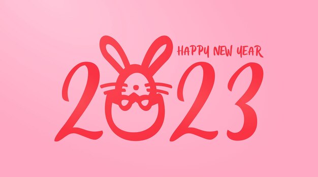 Logotipo de texto de tipografía 2023 con un concepto de conejo feliz año nuevo 2