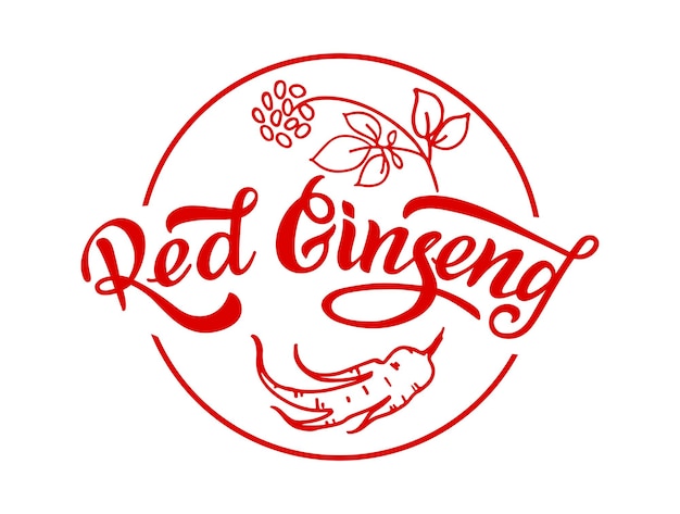 Logotipo de texto vectorial orgánico de ginseng rojo para sus productos tienda tarjetas de visita volantes impresiones