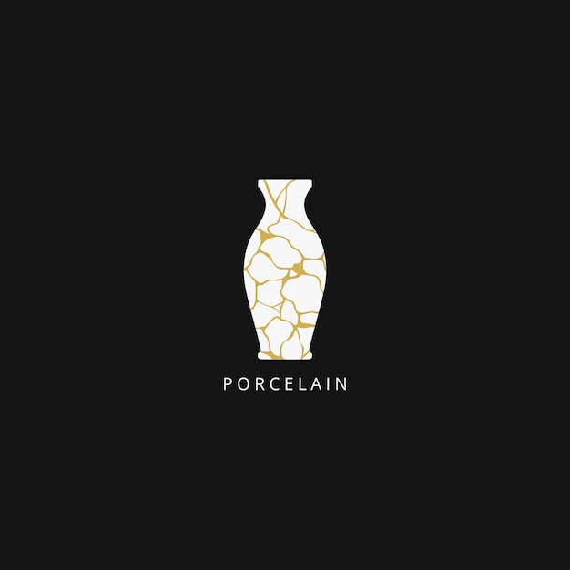Logotipo de textura de mármol de jarrón de cerámica Ilustración vectorial del icono de porcelana de textura agrietada de la naturaleza