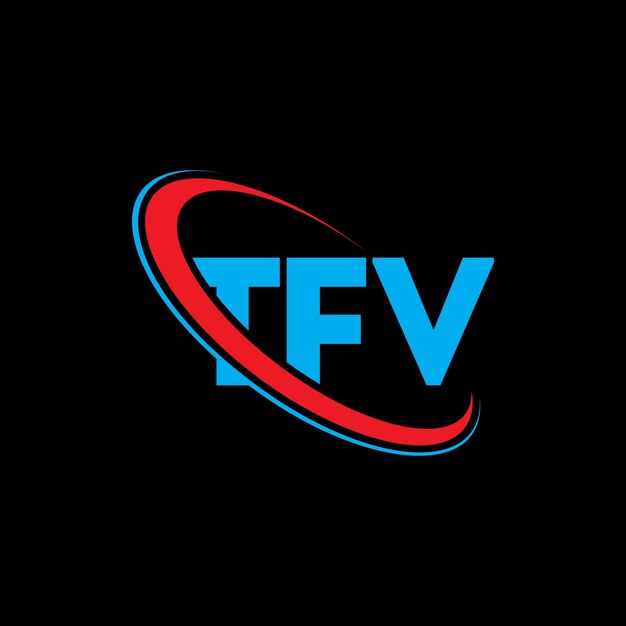 El logotipo TFV, la letra TFV, el diseño del logotipo de la carta TFV, las iniciales, el logotipo de TFV vinculado con un círculo y un monograma en mayúsculas, la tipografía de TFV para el negocio tecnológico y la marca inmobiliaria.
