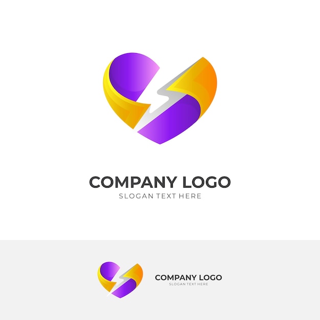 Logotipo de thunder y combinación de diseño de cuidado de amor, icono social