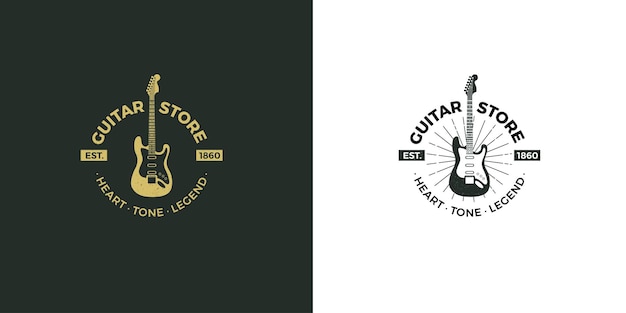 Vector el logotipo de la tienda de guitarras grunge de music studio