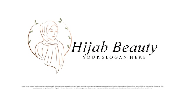 Logotipo de la tienda de hijab o hijab de belleza para mujer musulmana con elemento creativo Vector Premium