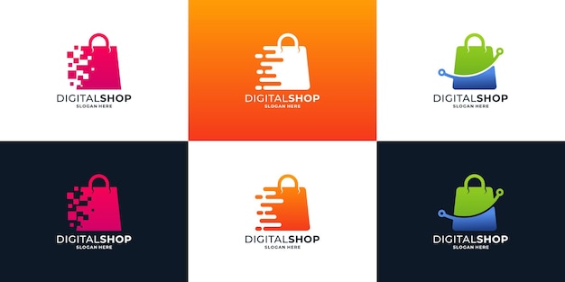 Logotipo de tienda en línea moderno con botón de combinación de tecnología digital creativa