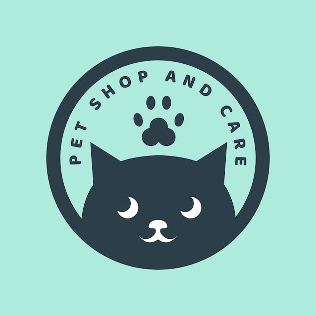 Vector logotipo tienda de mascotas cuidado de mascotas gato con círculo minimalista icono vectorial símbolo plantilla de diseño de ilustración