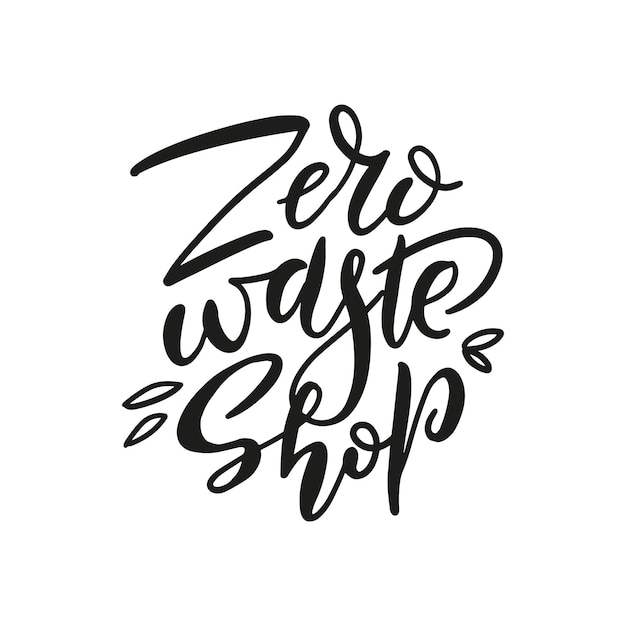 Logotipo de tienda de residuos cero dibujado a mano o etiqueta de insignia ecológica prink para comprar paquetes de productos de mercado sin plástico...