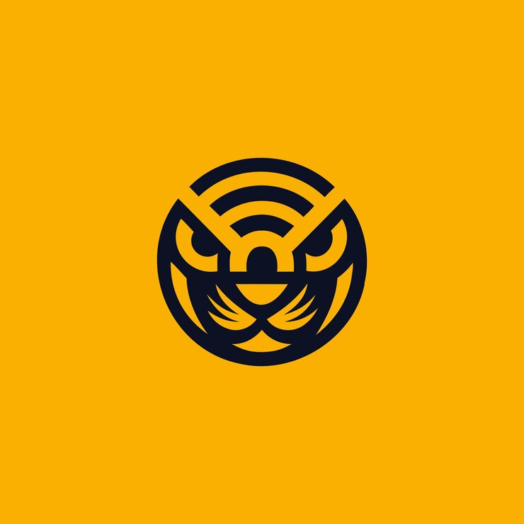 Vector el logotipo de tiger networking es una cabeza de tigre elegante y simplista en forma de círculo perfecto con el icónico