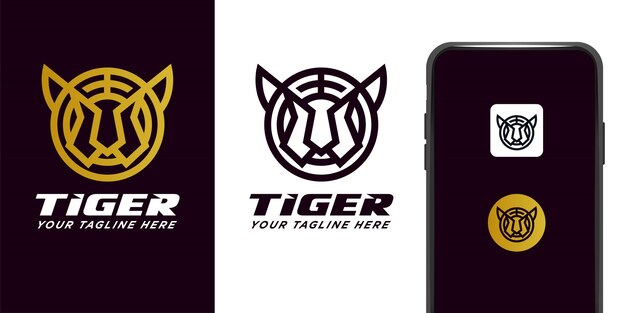 Logotipo de tigre de arte lineal para aplicación de icono y logotipo de empresa