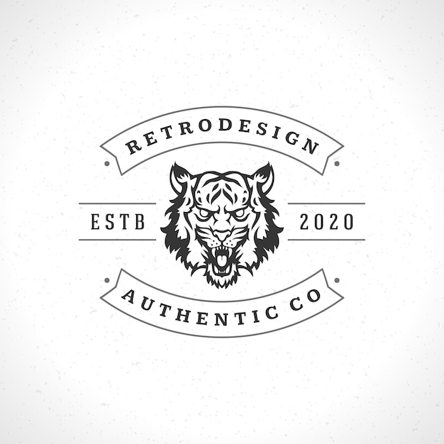 El logotipo de tigre vintage o el símbolo del emblema de la mascota se pueden usar para camisetas, etiquetas impresas, insignias, pegatinas, ilustración vectorial