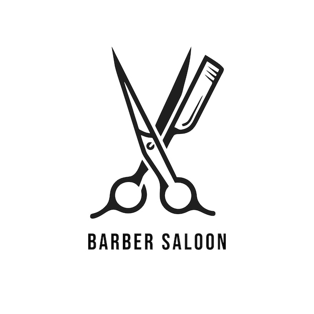El logotipo de las tijeras y la navaja de época del barbería