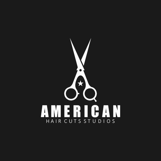 Vector logotipo de tijeras, para peluquería americana