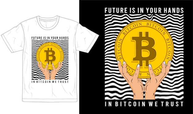 Logotipo y tipografía gráfica de diseño de camiseta de bitcoin.