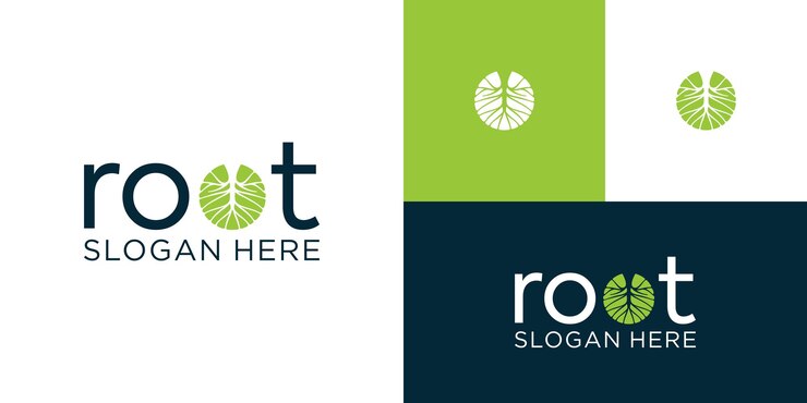 Logotipo tipográfico de la raíz en la letra O