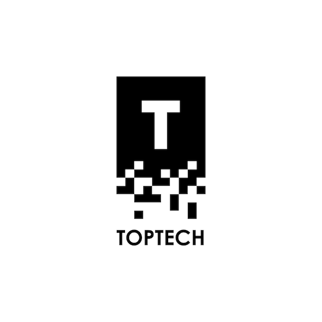 El logotipo de Toptech con la T pixelada