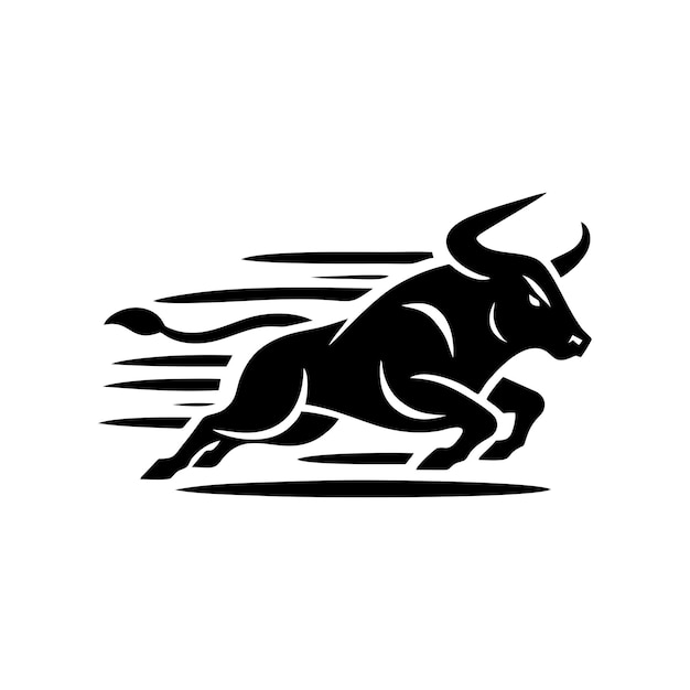 logotipo de toro en blanco y negro que corre logotipo de vector de toro