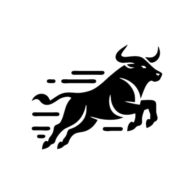 Logotipo de toro en blanco y negro que corre logotipo de vector de toro