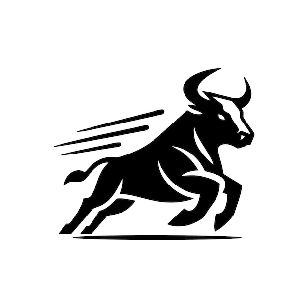 Logotipo de toro en blanco y negro que corre logotipo de vector de toro