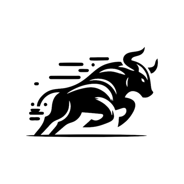 Logotipo de toro en blanco y negro que corre logotipo de vector de toro