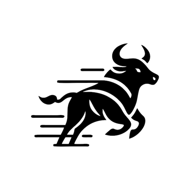 Vector logotipo de toro en blanco y negro que corre logotipo de vector de toro