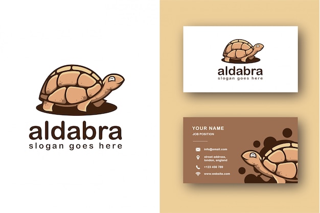 Logotipo de tortuga aldabra y plantilla de tarjeta de visita