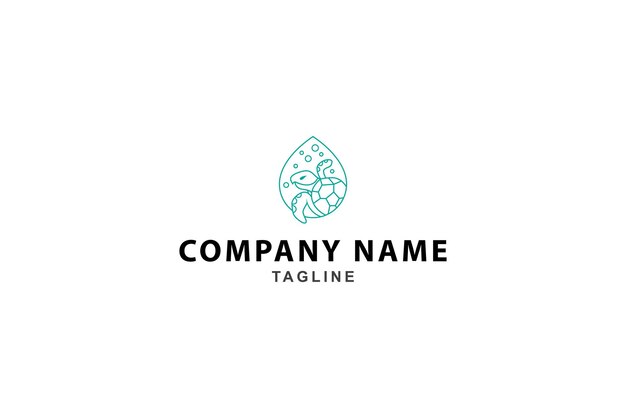 logotipo de tortuga en forma de gota de agua en diseño artístico de línea