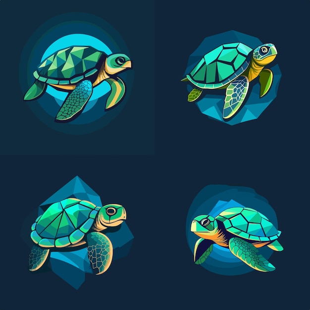 El logotipo de la tortuga plana azul y verde