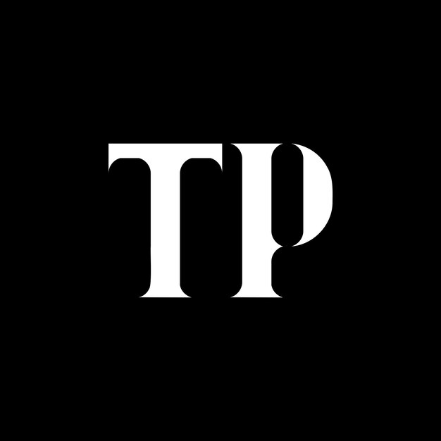 El logotipo de TP tiene una letra inicial TP, un círculo vinculado, un monograma en mayúsculas, un logotipo en blanco y un logotipo TP de color blanco.