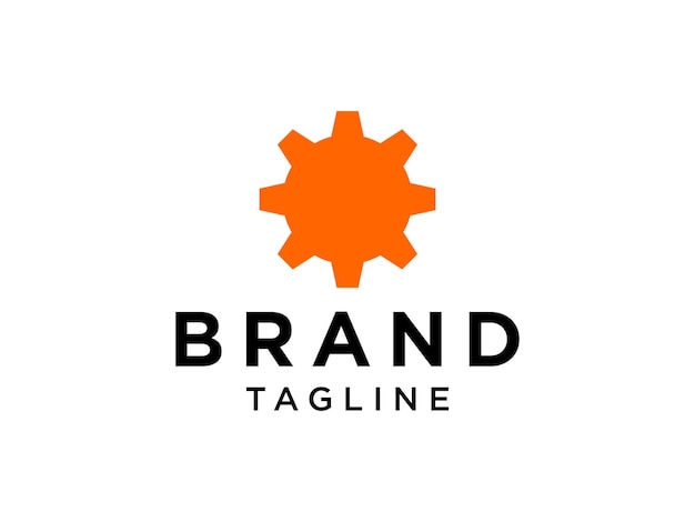 Logotipo de trabajador industrial. Símbolo de icono de engranaje de círculo naranja en el interior aislado sobre fondo blanco.