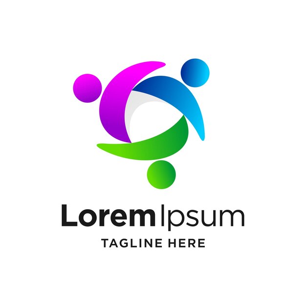 logotipo de trabajo en equipo con concepto de botón de reproducción