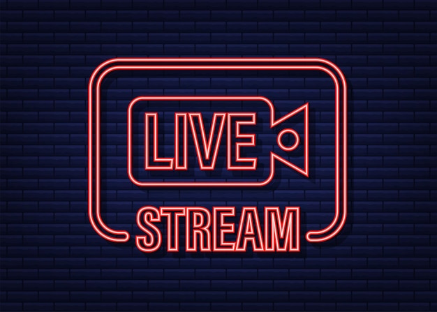 Logotipo de transmisión en vivo. Icono de neón. Interfaz de transmisión. Ilustración de stock vectorial.