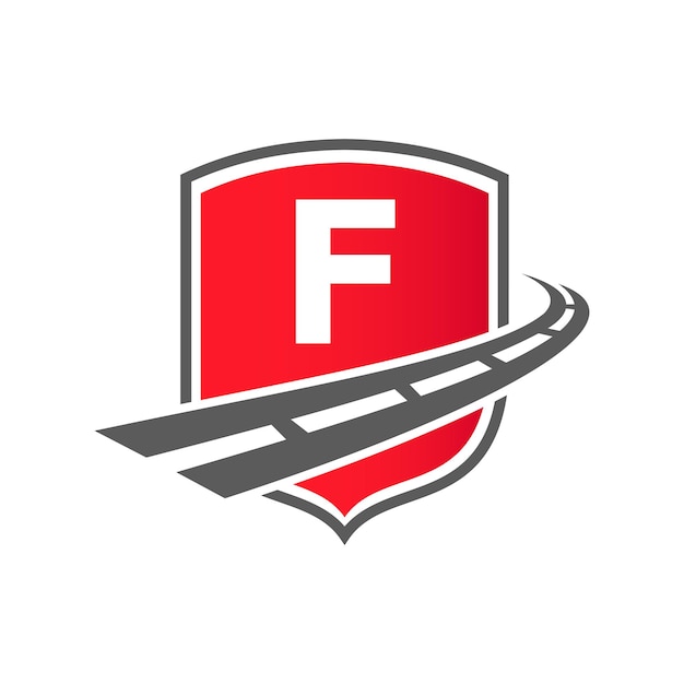 Logotipo de transporte con escudo Concepto en la letra F Concepto de la letra F Diseño del logotipo de transporte por carretera