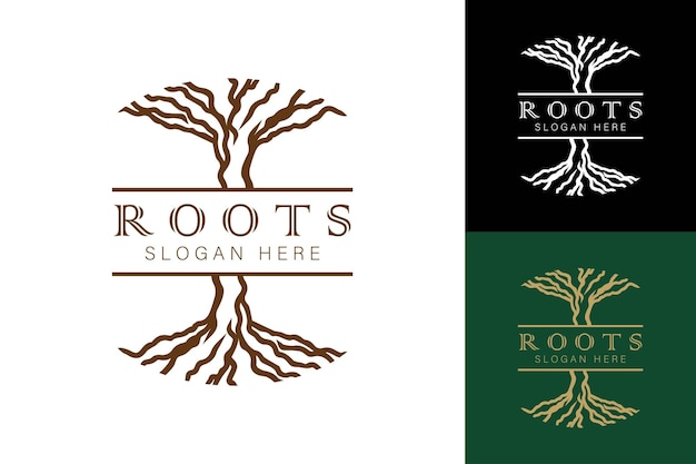Logotipo de Tree Roots Ilustraciones vectorialesDiseño de impresión de camiseta de árbol
