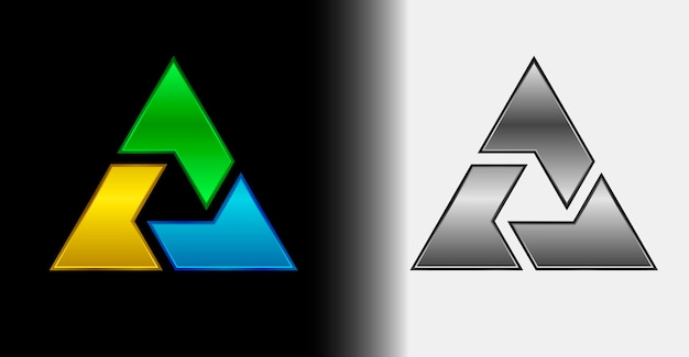 Logotipo triangular piramidal creativo, plantilla de diseño vectorial abstracto de negocios, logotipo infinito de alta tecnología, ilustración vectorial