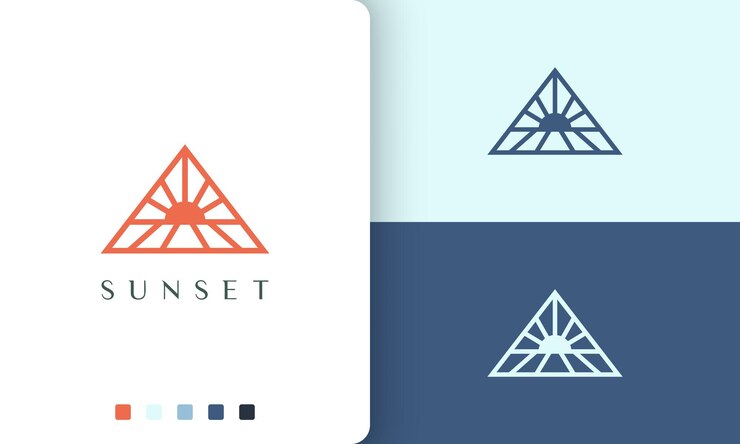 Logotipo triangular de sol o mar en estilo simple y minimalista.