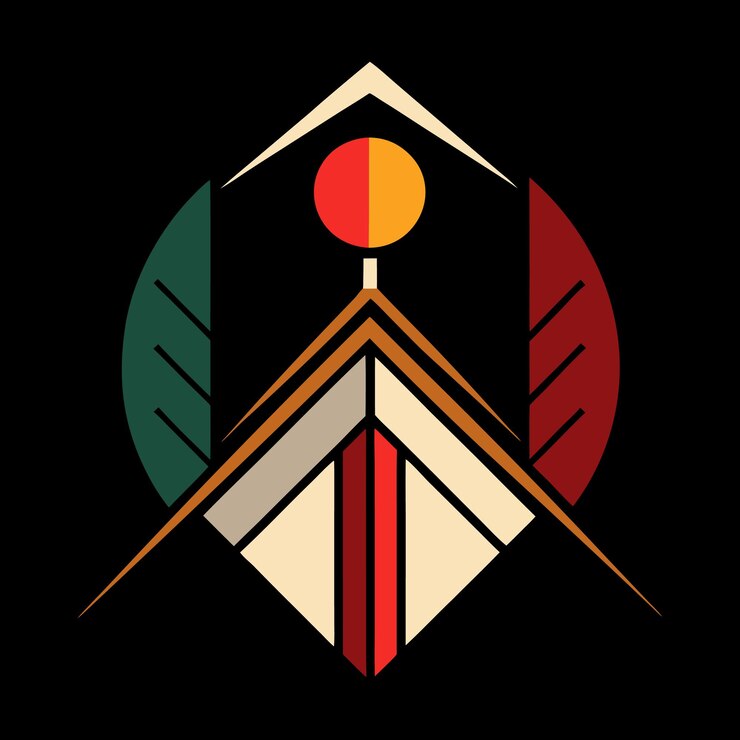 un logotipo con un triángulo y una bandera en él