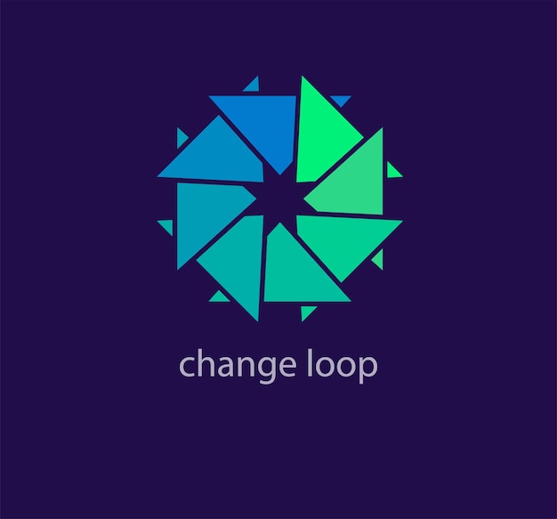 Logotipo de triángulo cíclico moderno Diseño único transiciones de color Plantilla de logotipo de ciclo de cambio colorido