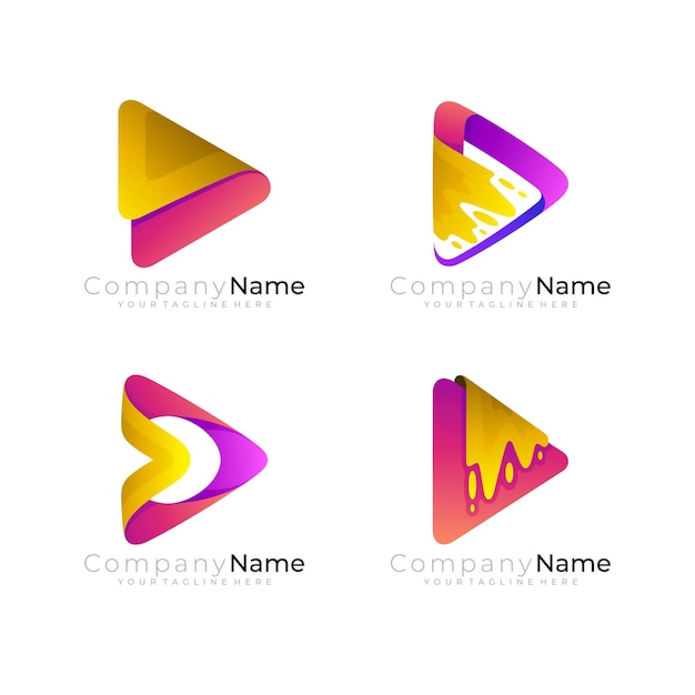 Logotipo de triángulo con diseño tecnológico juega iconos