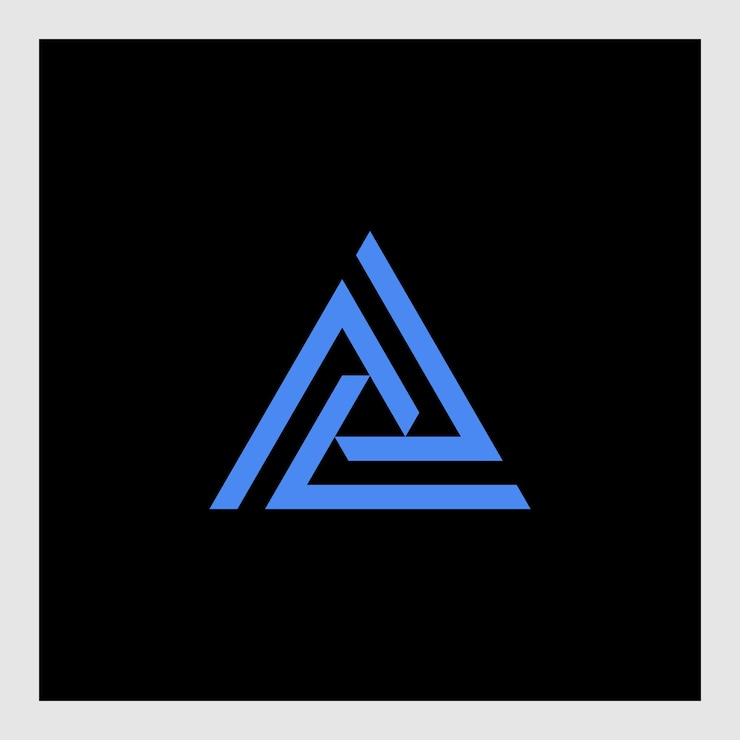 Vector logotipo de triángulo de tres elementos. logotipo de empresa de símbolo abstracto.