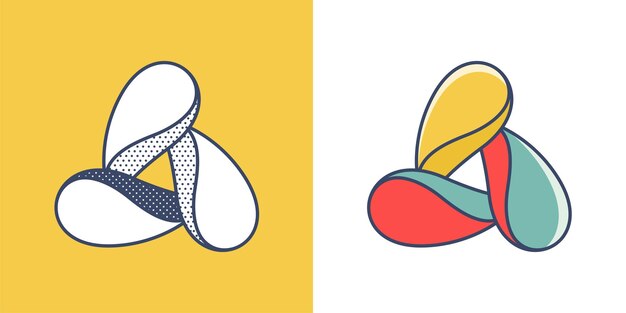 El logotipo del triángulo Yin y yang se superponen el emblema del signo de intersección óptica icono de superposición Retro 3D