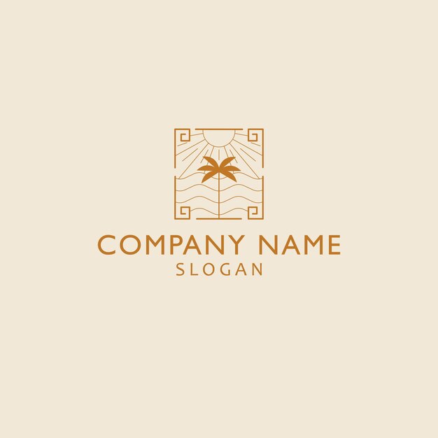 Logotipo tropical moderno. Diseño de logotipo de vacaciones de palmeras, sol y océano.