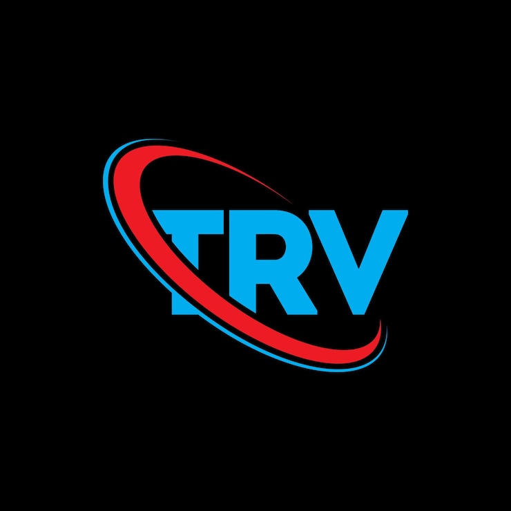 Vector el logotipo trv, la letra trv, el diseño del logotipo de la carta trv, las iniciales, el logotipo de trv vinculado con un círculo y un monograma en mayúsculas, la tipografía de trv para el negocio tecnológico y la marca inmobiliaria.