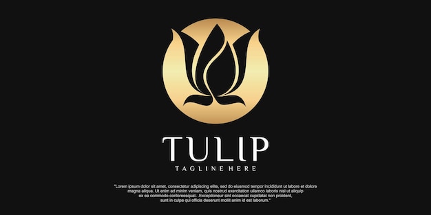 Logotipo de tulipán dorado sobre fondo negro plantilla de diseño de logotipo