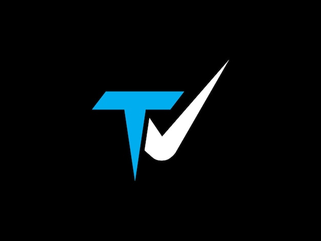 Un logotipo de tv negro y azul con una marca azul sobre un fondo negro