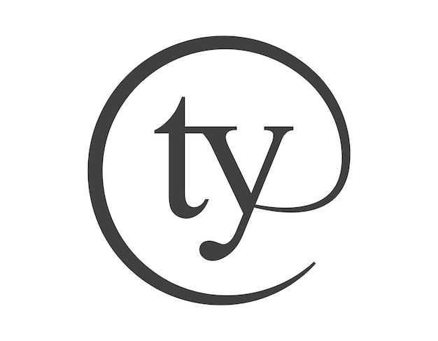 Logotipo TY de dos letras con forma de círculo estilo de signo de correo electrónico T y Y logotipo redondo de la empresa comercial
