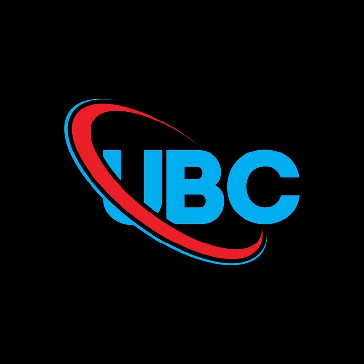 Vector logotipo de ubc: diseño de logotipo de letra ubc: iniciales, logotipo ubc vinculado con círculo y monograma en mayúscula, logotipo de la ubc: tipografía para negocios tecnológicos y marca inmobiliaria.